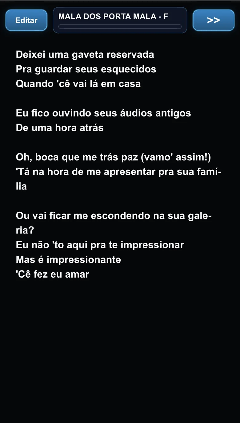 Tela de letra no aplicativo VS Hook