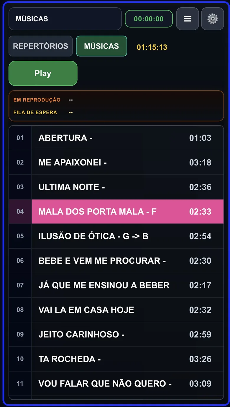 Tela de músicas do aplicativo VS Hook