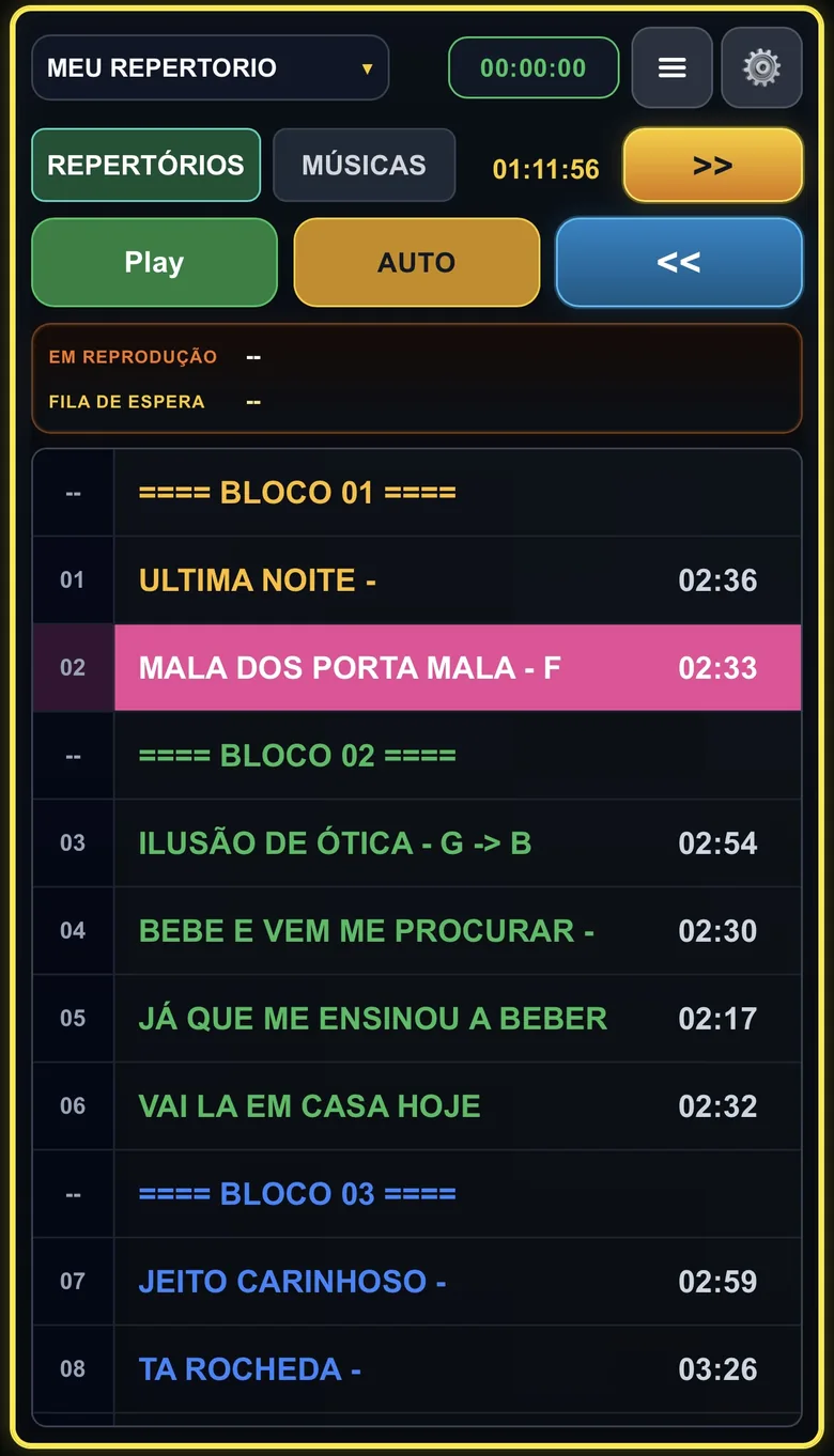 Print real do app VS Hook na tela de repertórios